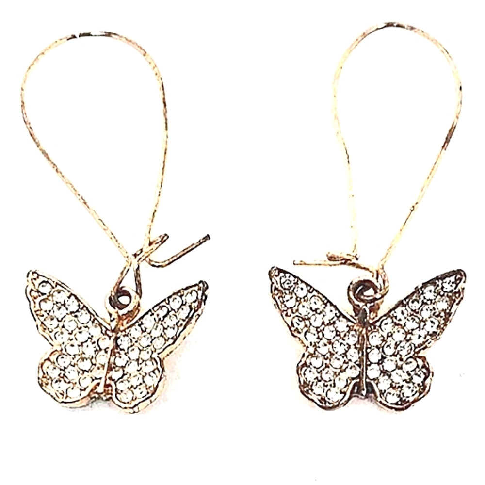 NWT Beautiful CZ Butterfly Earrings Gold Crystal  Pierced Elegant Feminine NEW